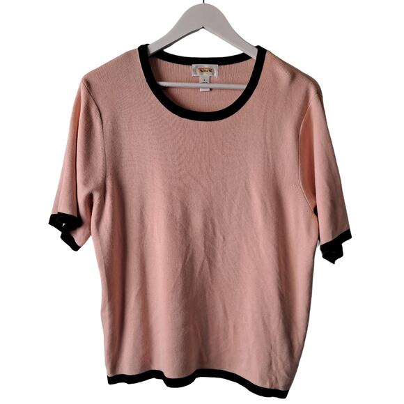 Talbots Peach & Black Color Block Knit Crewneck Short Sleeve Sweater - Size L - Picture 1 of 9